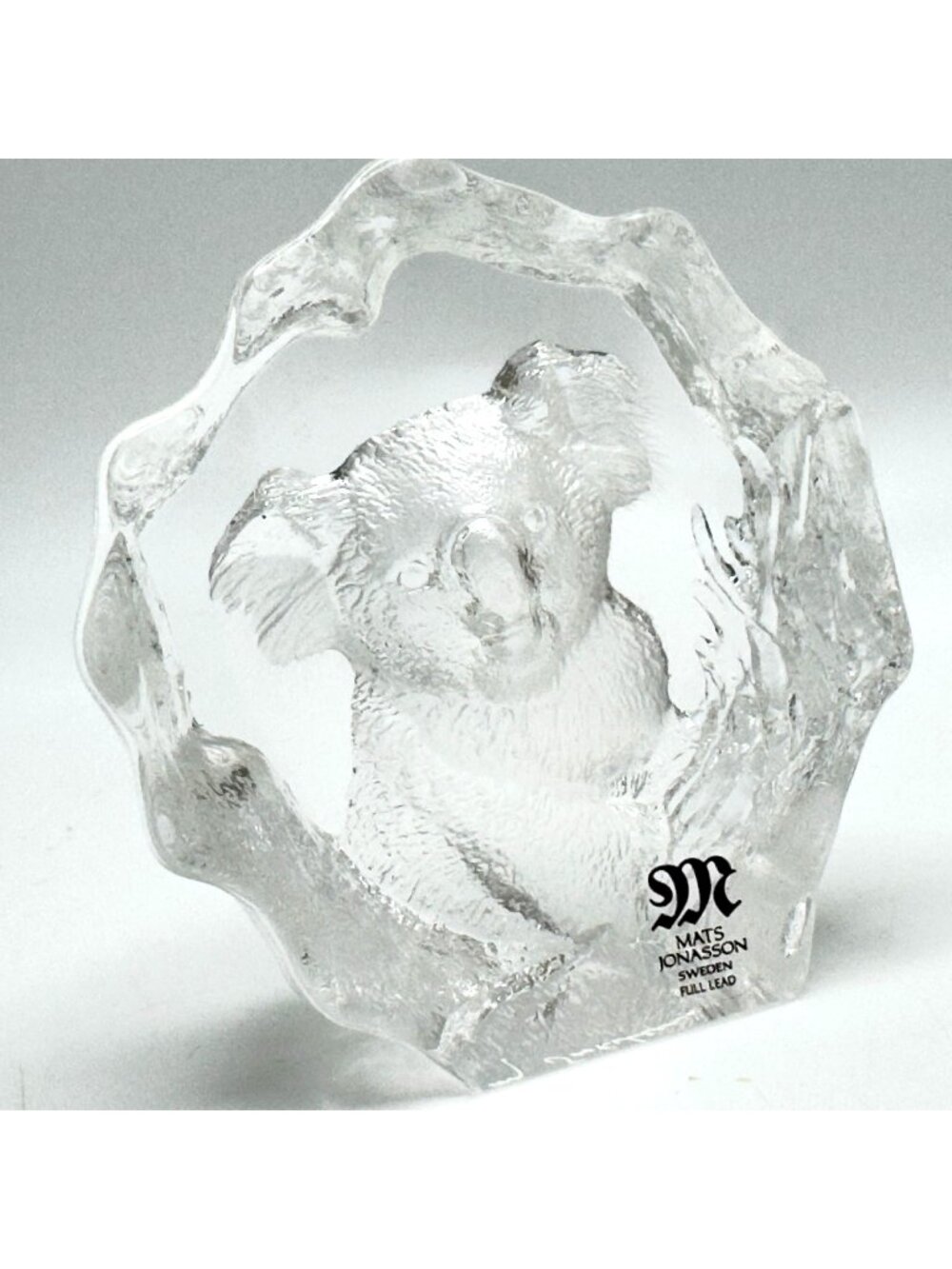 Vtg Mats Jonasson Lead Crystal Koala Bear Wildlife Signed Paperweight Swedish